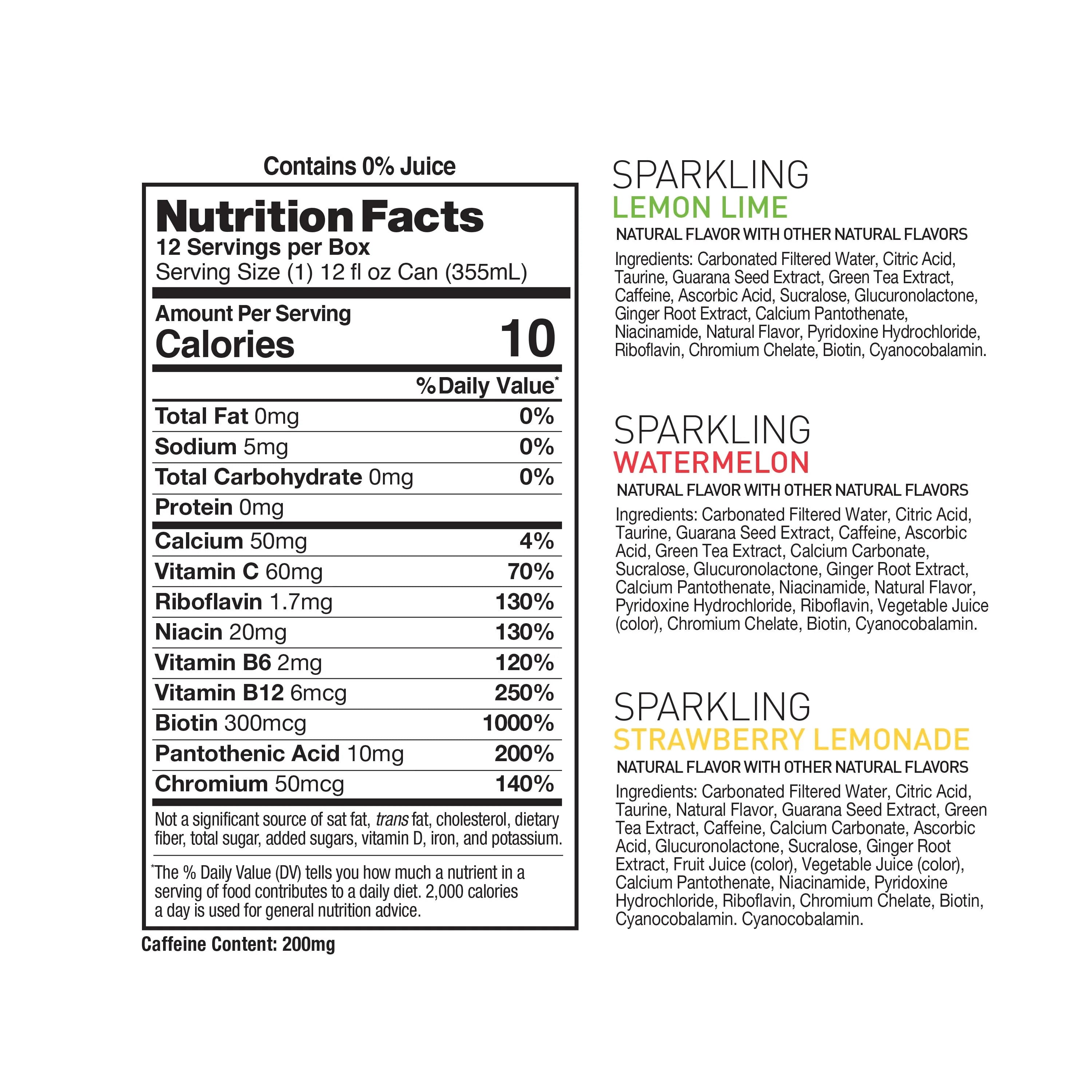Sparkling Variety Pack Energy Drink 12 fl oz (Pack of 12) H415541