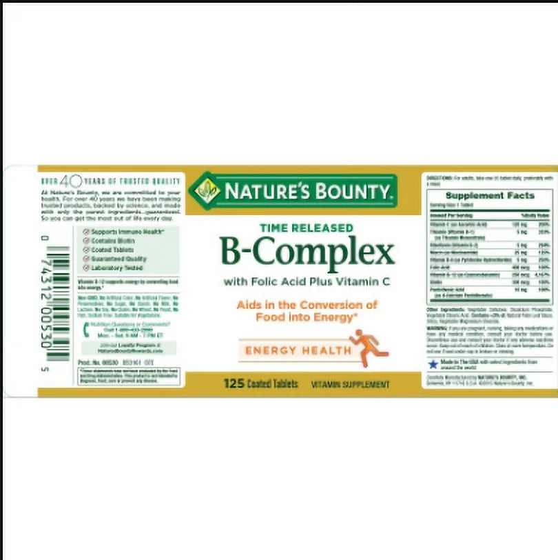 B-Complex With Folic Acid Plus Vitamin C Tablets 125 ea (Pack of 2) R83882