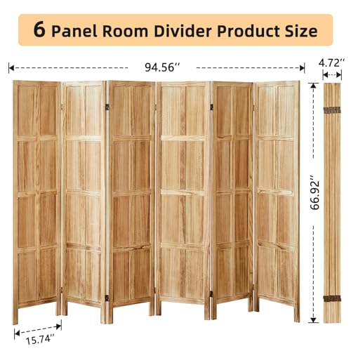 White 5.6 FT Folding Wooden Room Divider Y466