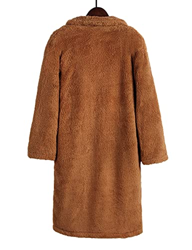 Womens Fuzzy Fleece Lapel Long Cardigan Faux Fur Warm Open Front Jackets Soft Sherpa Teddy Coat T386074