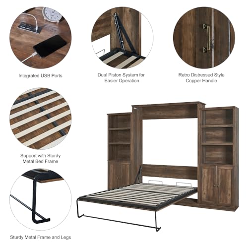 Brown Full Wood Murphy Wall Bed J7533