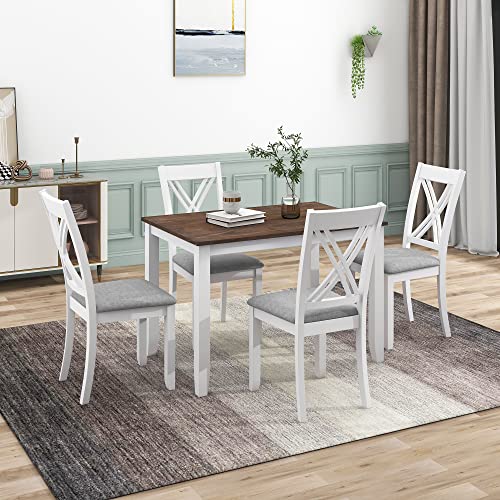5-Piece Wood Dining Table Set with 4 Upholstered Chairs (Blue) T885
