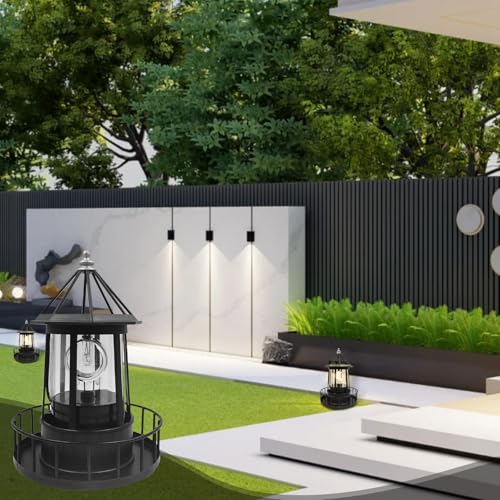 LED Solar Powered Lighthouse, 360 Degree Rotating, IP65 Waterproof Outdoor Garden Lamp (Black) R8394
