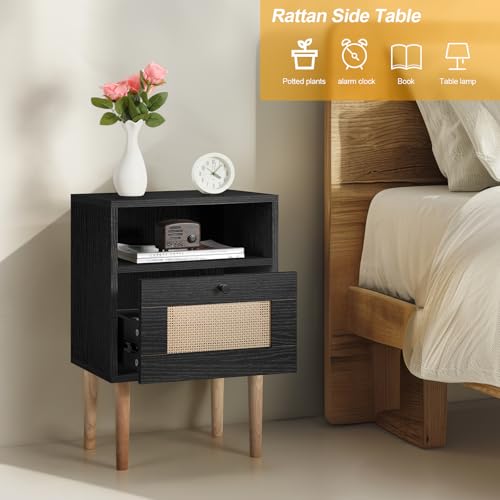 Mid Century Rattan Nightstand with Drawers L50629