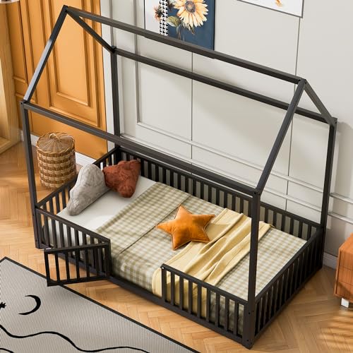 Black Twin Size Metal Floor Bed T721
