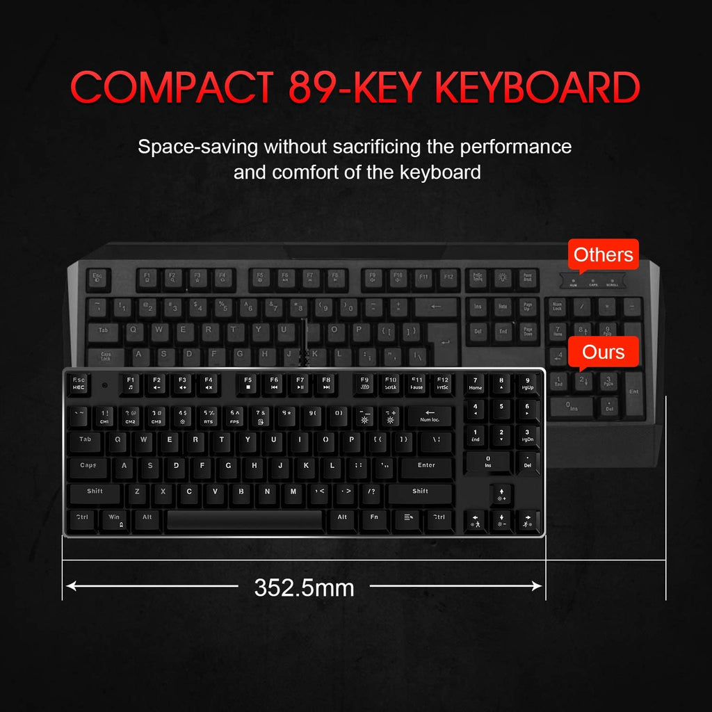 89 Keys Wired Backlit Gaming Keyboard Red Switch with 4800 DPI 6 Button Mouse and Mouse Pad Pack of 2 O8024