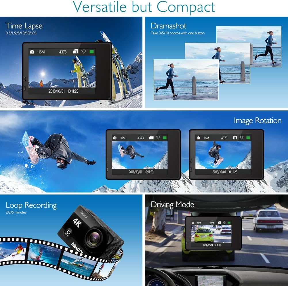 4K Action Camera Underwater Waterproof Sports Cam with Remote 2 Batteries A774