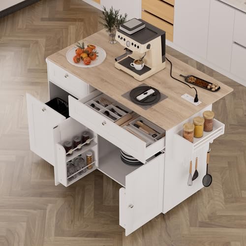 Black Rolling Kitchen Island Cart with Storage and Power Outlet J98983