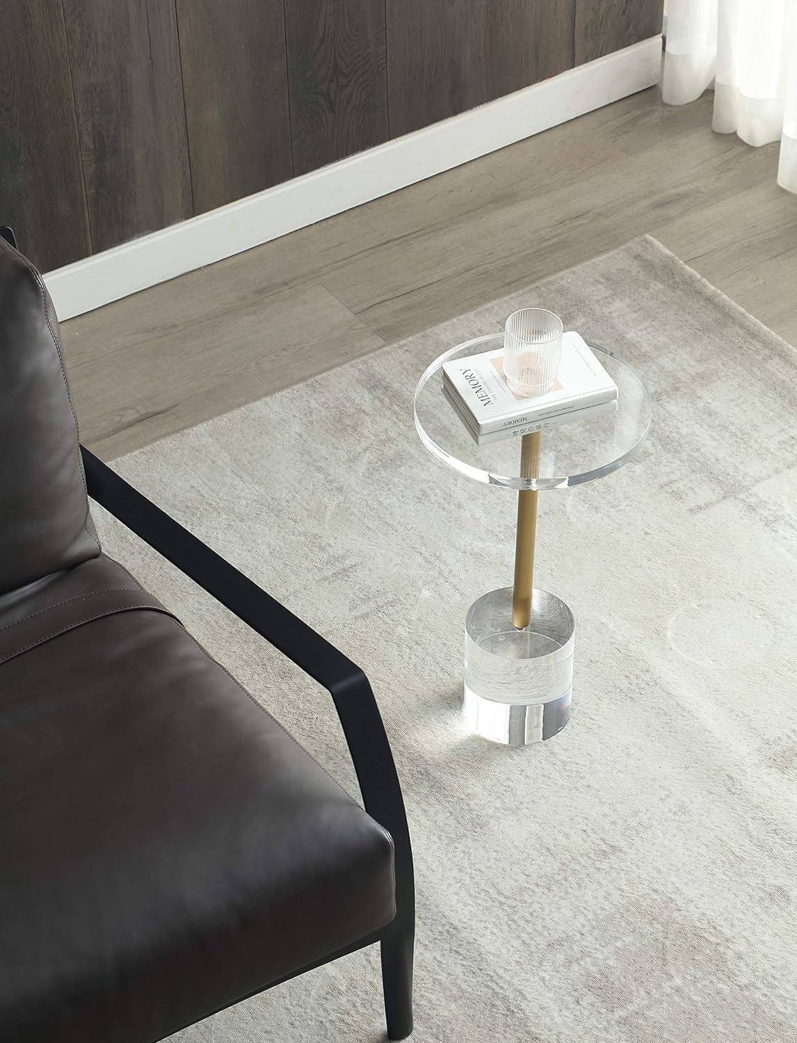 Clear Acrylic Round End Table with Brushed Brass Metal O60678