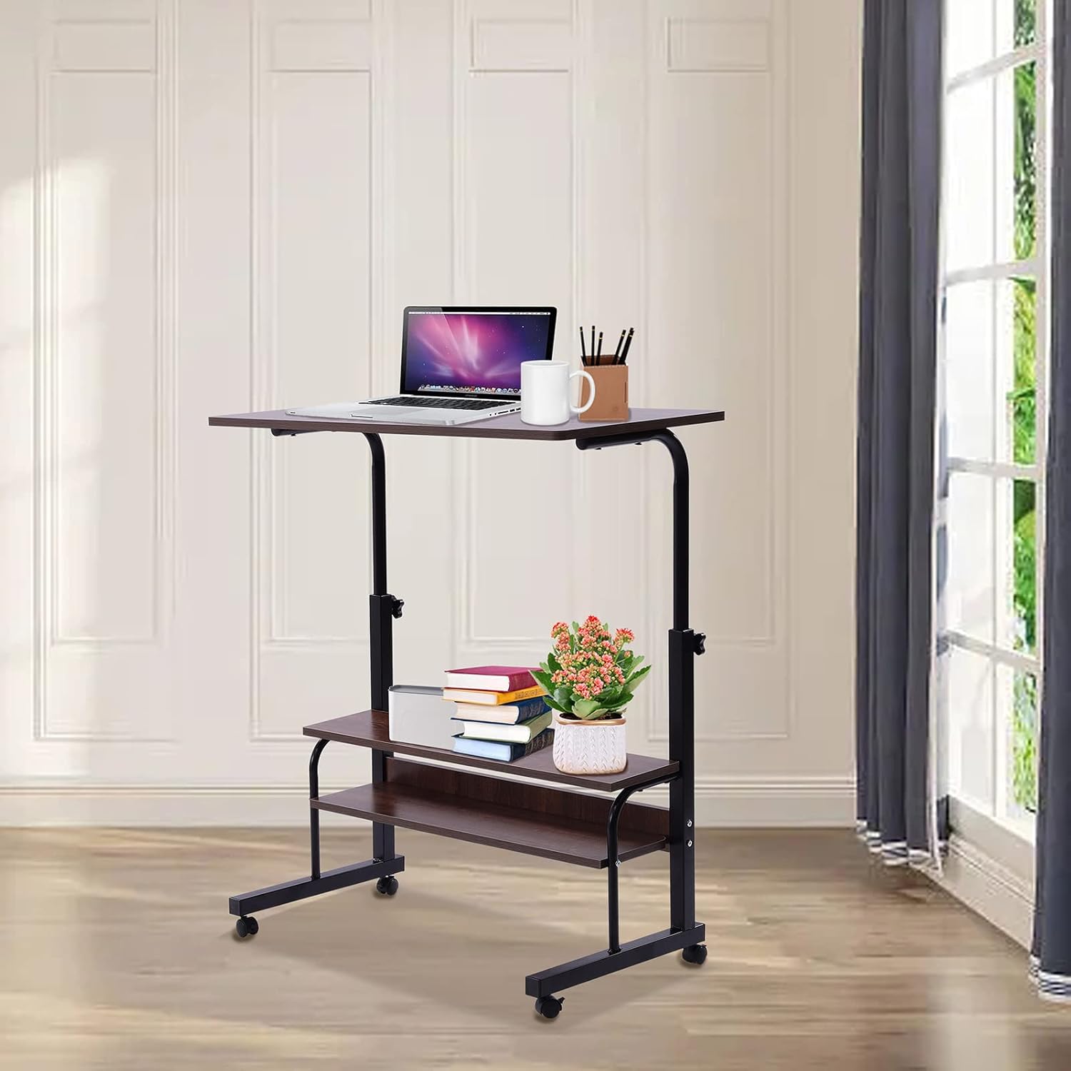 2-Layer Height Adjustable Mobile Laptop Desk Cart with Wheels X161004