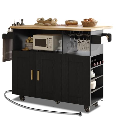 White Rolling Mobile Kitchen Island Cart with Drop Leaf Countertop and 5 Wheels N901