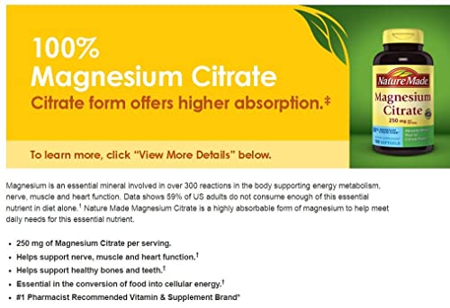 Magnesium Citrate 250 mg 180 Count Softgels Dietary Supplement X40430