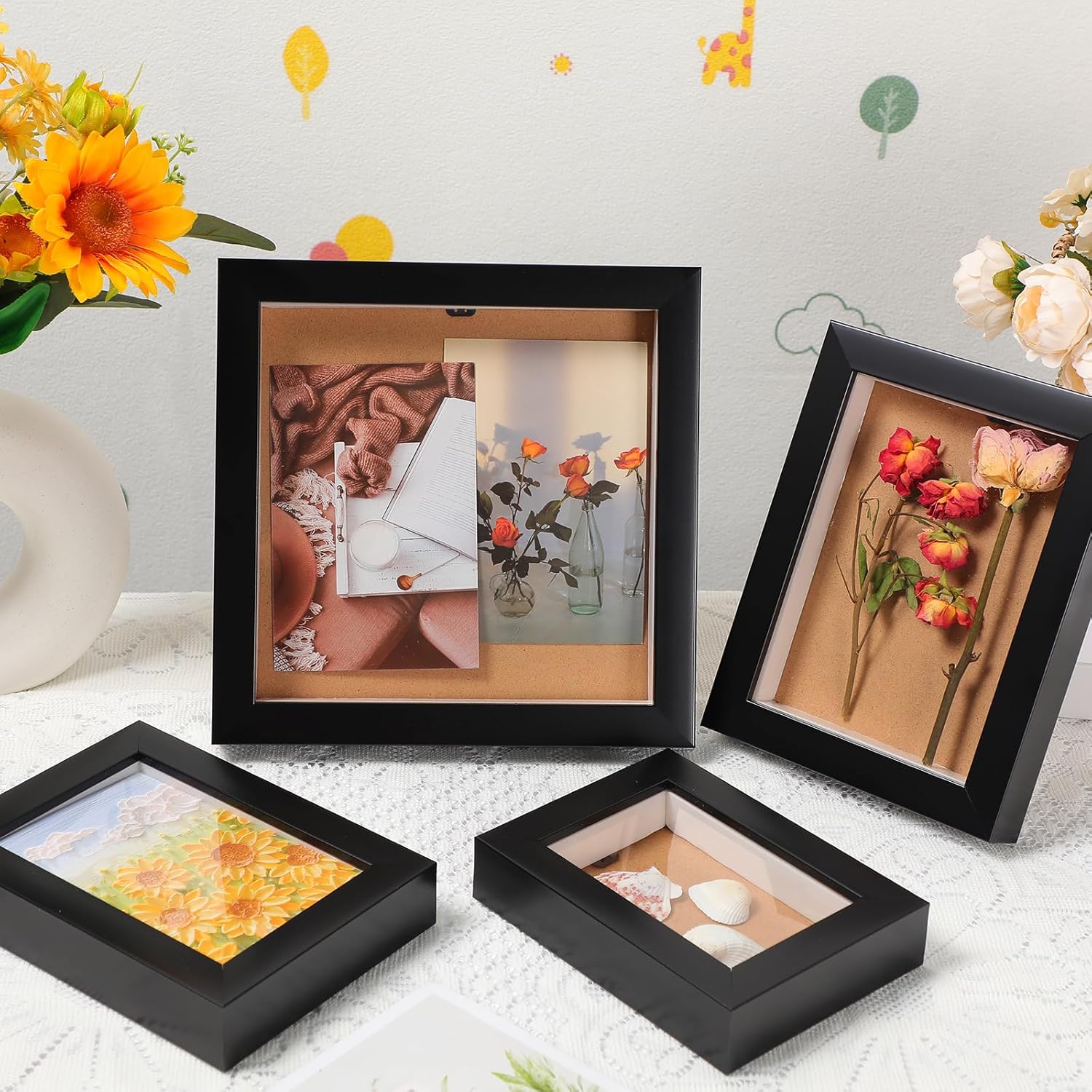6 Pcs Black Wood Shadow Box Frame Set Y9076