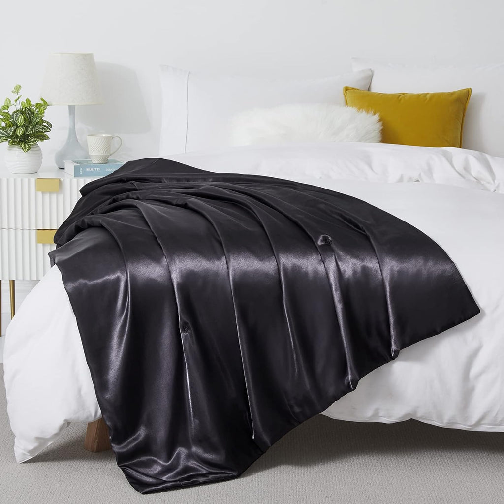 Black Cooling Satin Throw Blanket (90'' x 90'') J119082