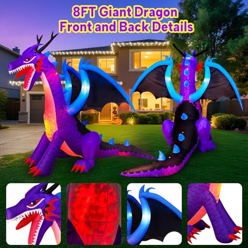 8FT Halloween Inflatables Dragon Decorations with Built-in LED Lights J77328