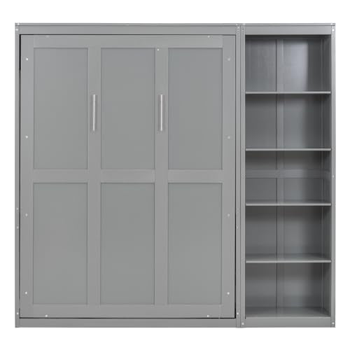 White Full Size Murphy Bed with Storage Shelves P221271