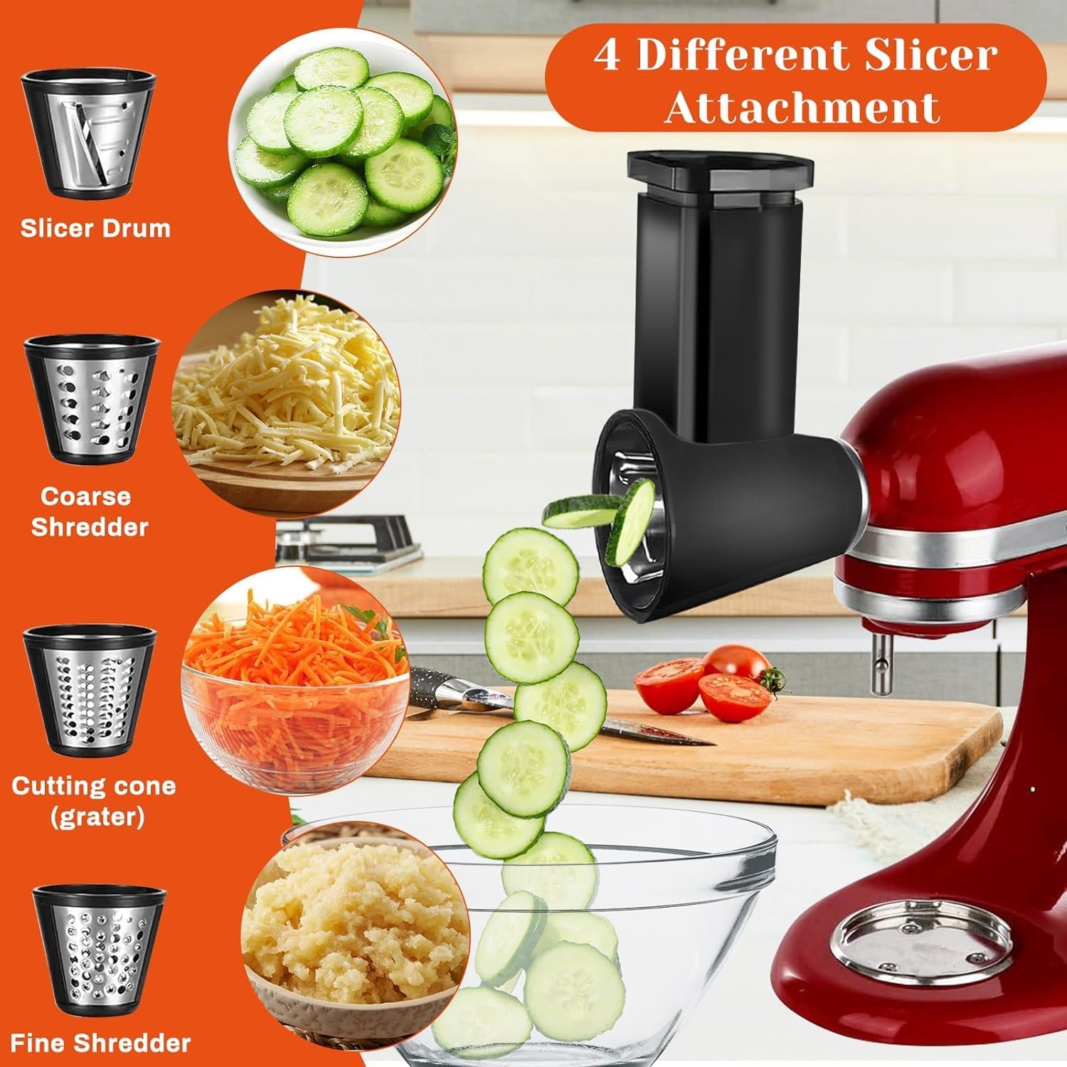 Meat Grinder Attachment for Kitchenaid Stand Mixer with 4 Grinding Plates, Cheese Grater Attachment with 3 Metal Sausage Stuffer Tubes, Salad Maker, Burger Press & 3 Blades E734847