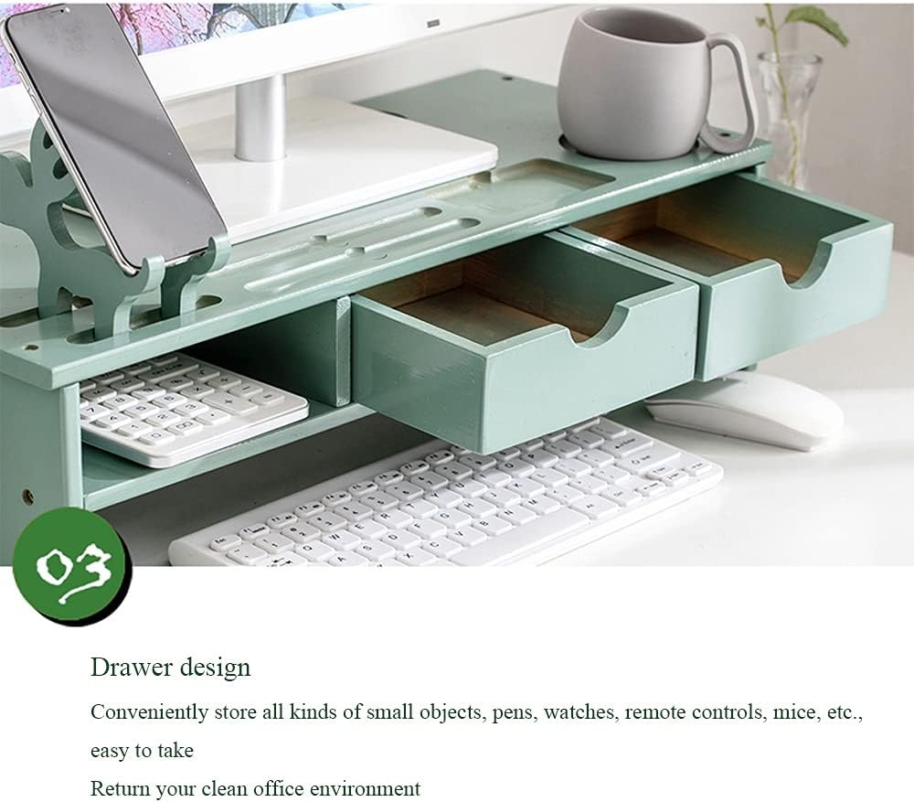 Bamboo Wood Monitor Stand with 2-Tier Drawers L1692
