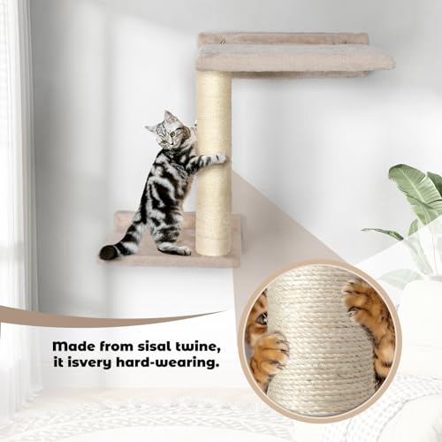 5 Pcs Wall-Mounted Cat Shelves with Sisal Scratcher Post H9401