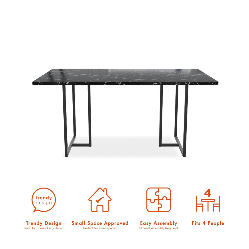 Black Marble Top Dining Table with Black Legs V7416
