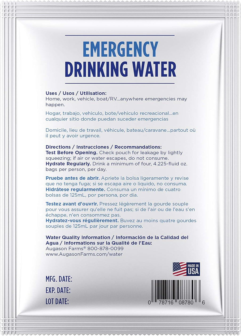 4.22 oz Pack 100 Emergency Drinking Water B5108