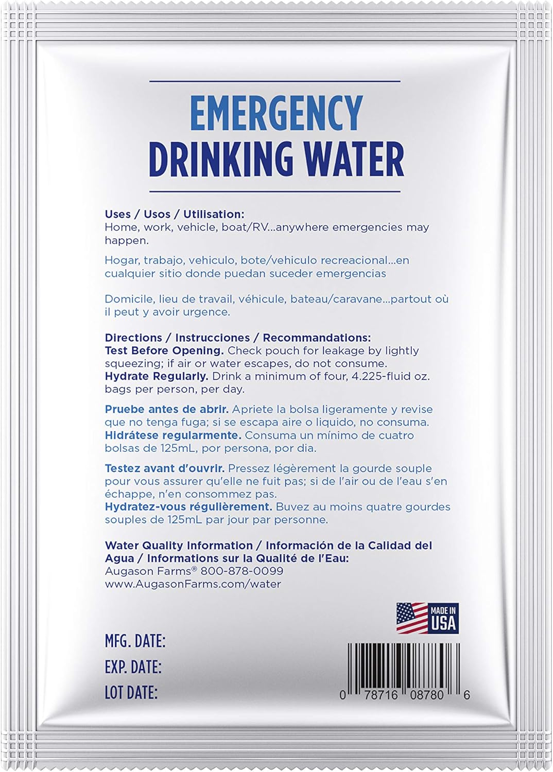 4.22 oz Pack 100 Emergency Drinking Water B5108