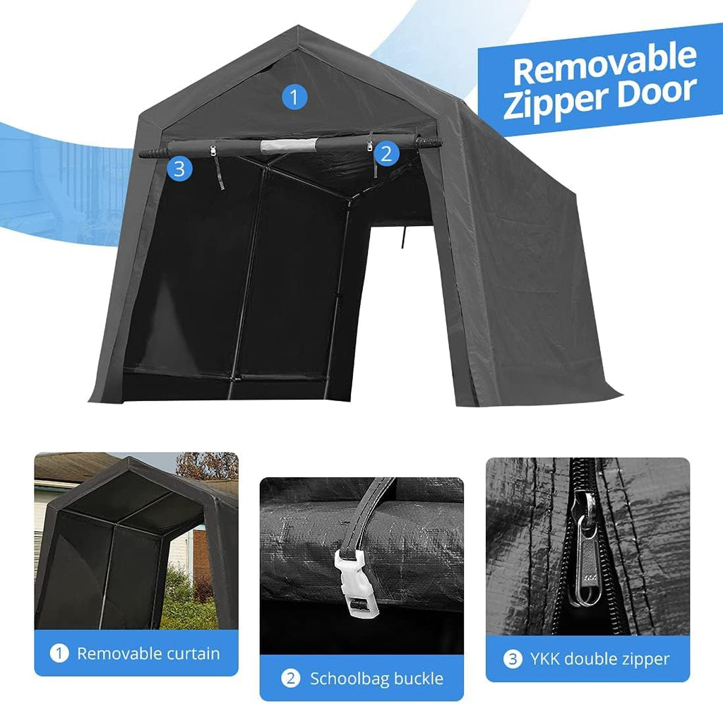 Gray 10x10 ft Heavy Duty Portable Canopy Shelter Carport with 2 Roll up Zipper Doors J865