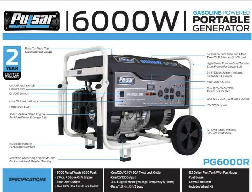 6,000 Peak Watt Gas-Powered Portable Generator V280646