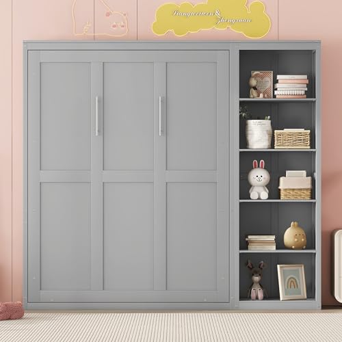 White Full Size Murphy Bed with Storage Shelves P221271