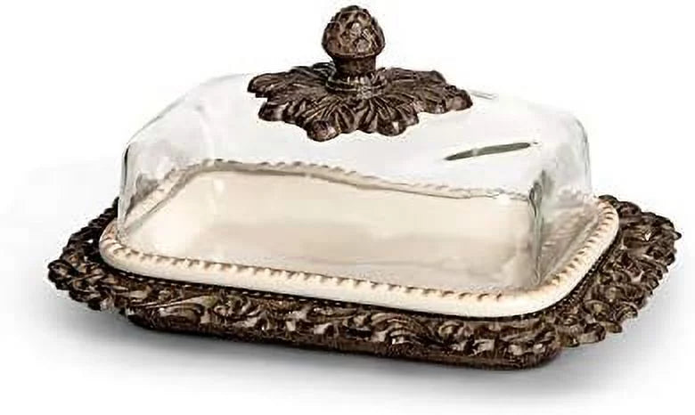 Cream Ceramic Butter Dish With Metal Work D27498