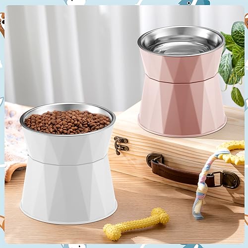 2 Pcs Elevated Stainless Steel Bowls with Adjustable Raised Stand K70531