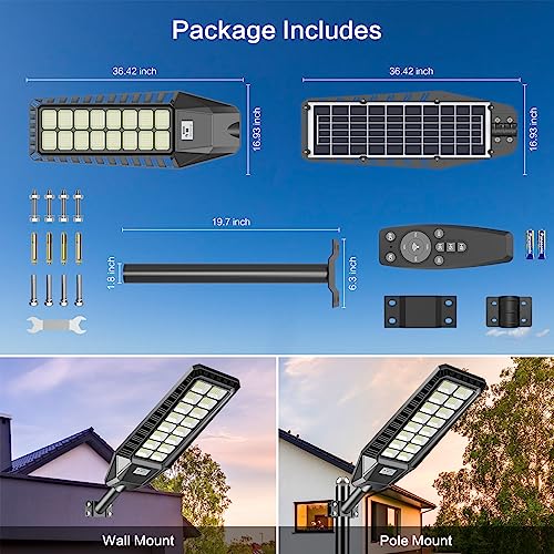 2 Pack 3200W Solar Street Lights with Motion Sensor IP66 6500K R47954