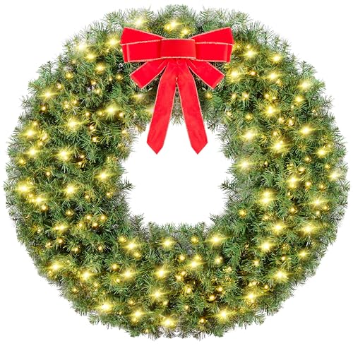 48in Pre-lit Artificial Christmas Wreath with 200 LED Lights S975