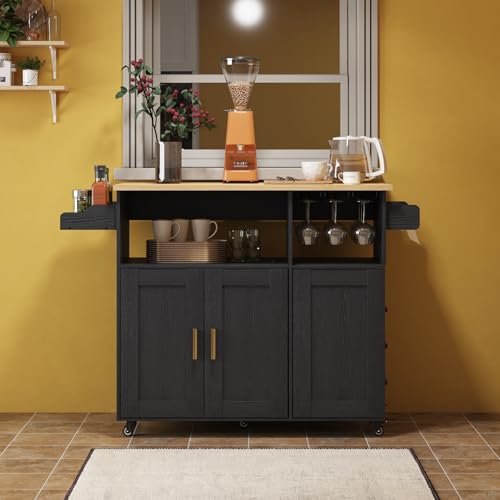 White Rolling Mobile Kitchen Island Cart with Drop Leaf Countertop and 5 Wheels N901