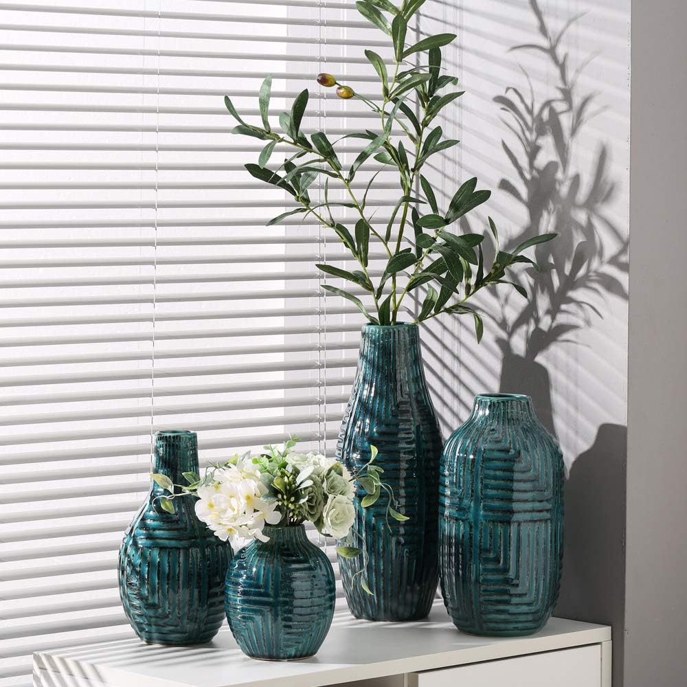 Teal Ceramic Vase Medium 13.8" H I41189