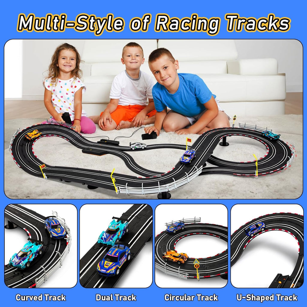 4 High-Speed Slot Cars Race Track Set with 2 Hand Controllers L382