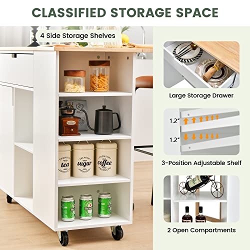 Black Rolling Kitchen Island with Drop Leaf and Storage S150