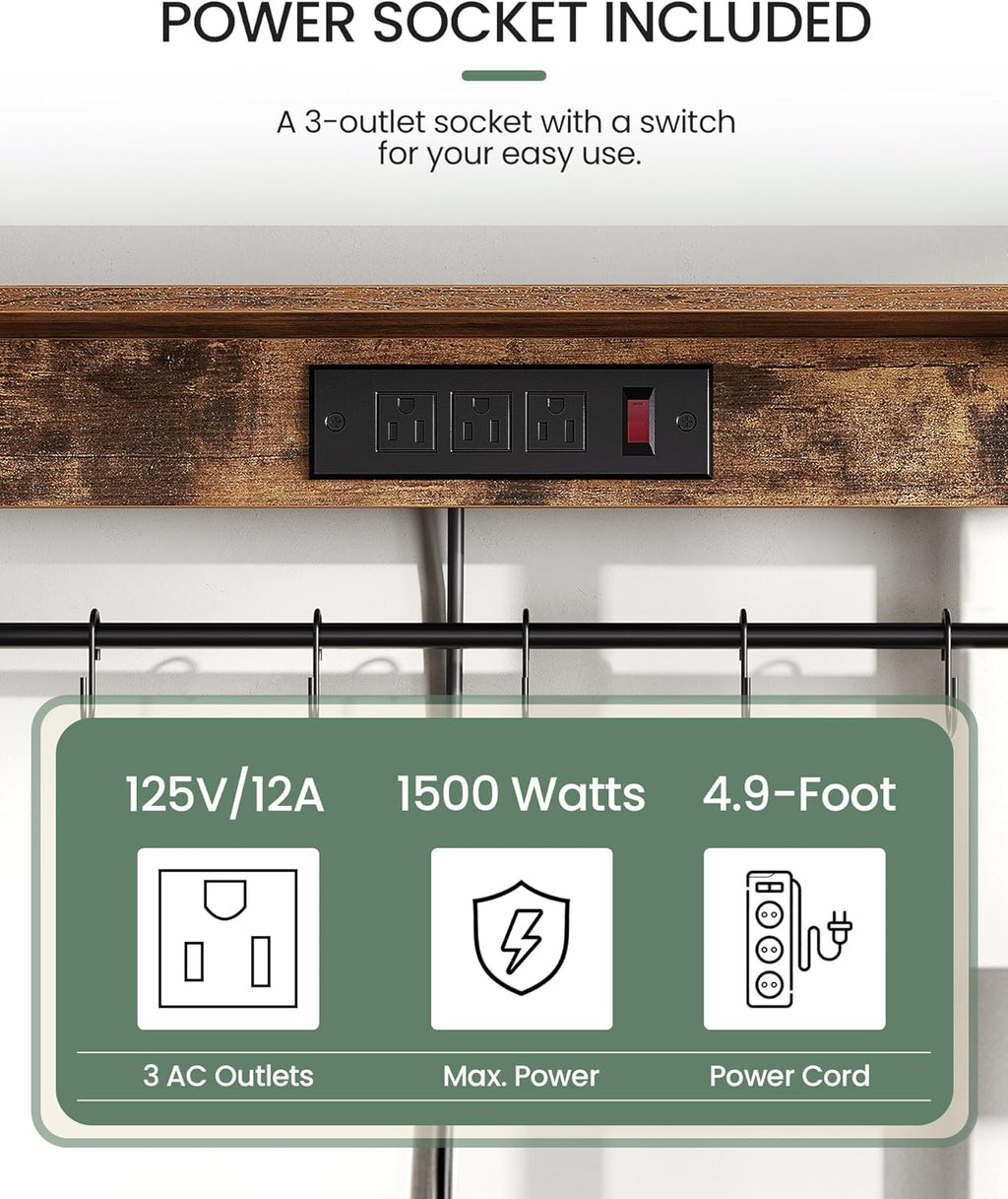 Rustic Brown and Black Floor Standing Bakers Rack with Power Outlet K65910
