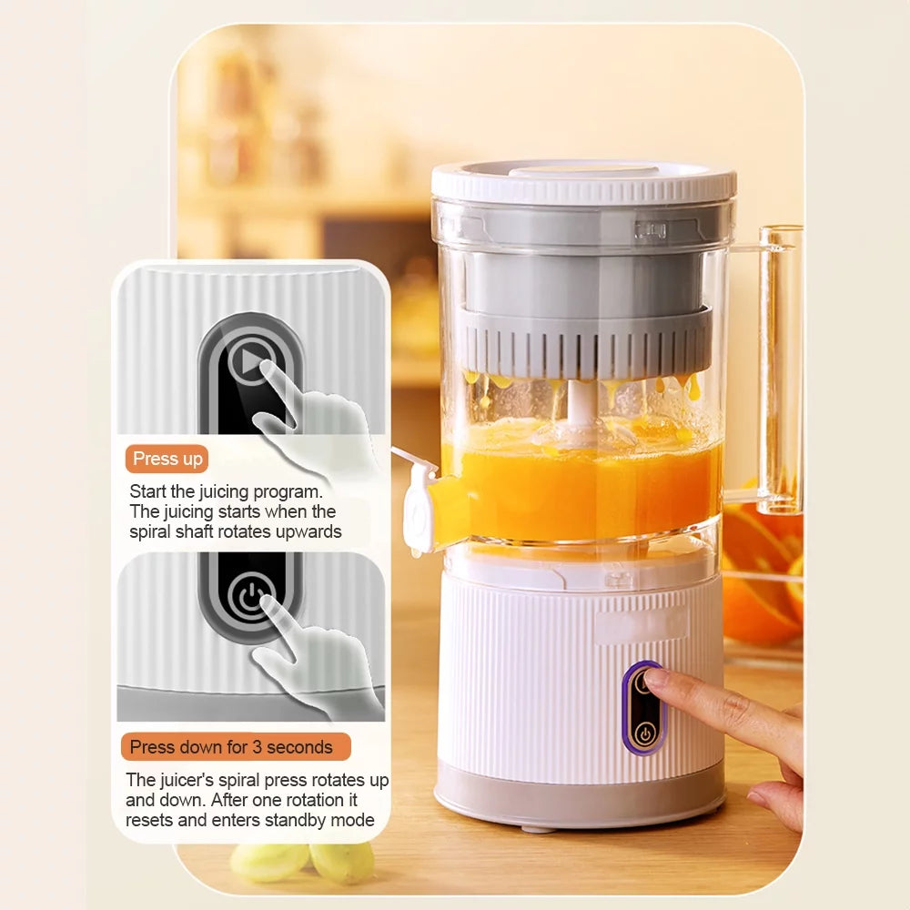 Electric Citrus Juicer Squeezer with Pulp Basket, 300ml, USB Charging, BPA-Free (White) F81608