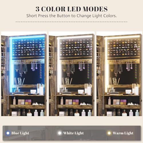 47.2" LED Grey Jewelry Mirror Cabinet with 4 Drawers 5 Shelves Z468596