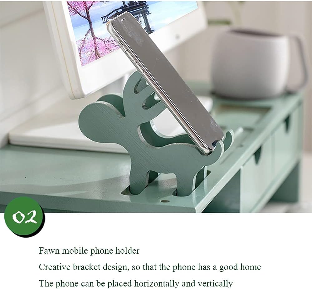 Bamboo Wood Monitor Stand with 2-Tier Drawers L1692