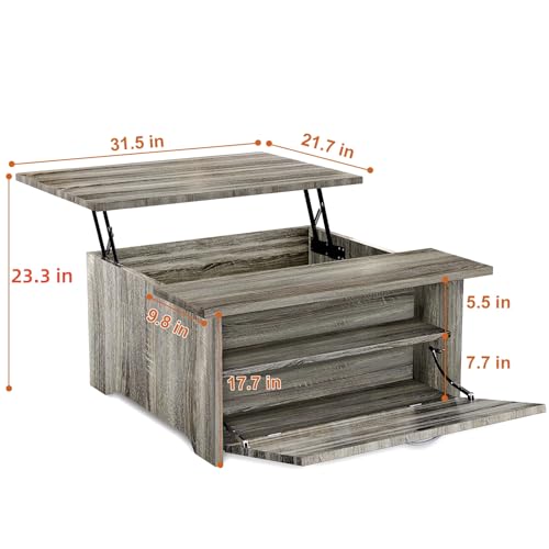 Gray Oak Lift Top Coffee Table with Storage A6416