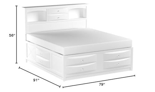 Queen 8-Drawer Wooden Bed with Storage in White L914