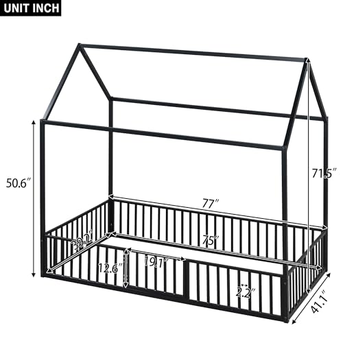 Black Twin Size Metal Floor Bed T721