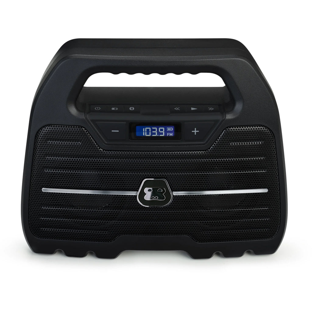Rugged Water Resistant Portable Bluetooth Wireless Boombox Speaker with FM Radio Rechargeable Battery and USB Phone Charger D121