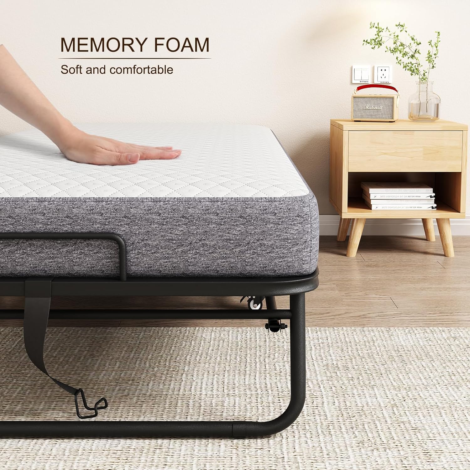 Folding Bed with Memory Foam Mattress on Wheels Z537