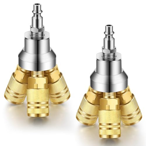 2 Pcs 3 Way Air Manifold Air Hose Splitter with 3 Steel Couplers and 1/4" Male NPT Plug P4429