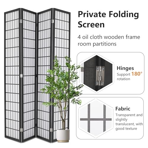 6Ft Folding 4 Panels Freestanding Wood Partition Screen V435554