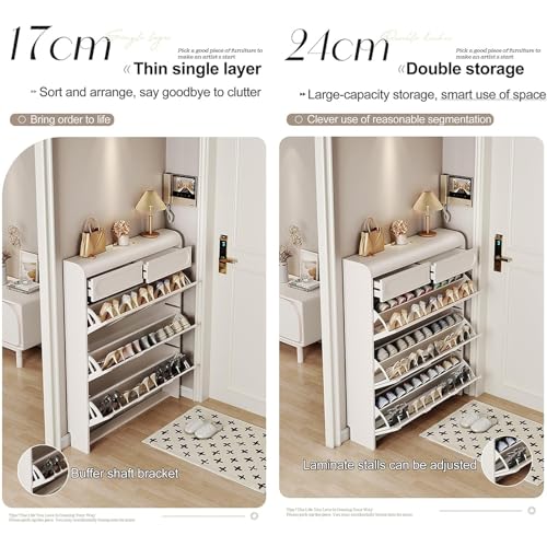 White Shoe Storage Cabinet with 2 Flip Drawers A8527