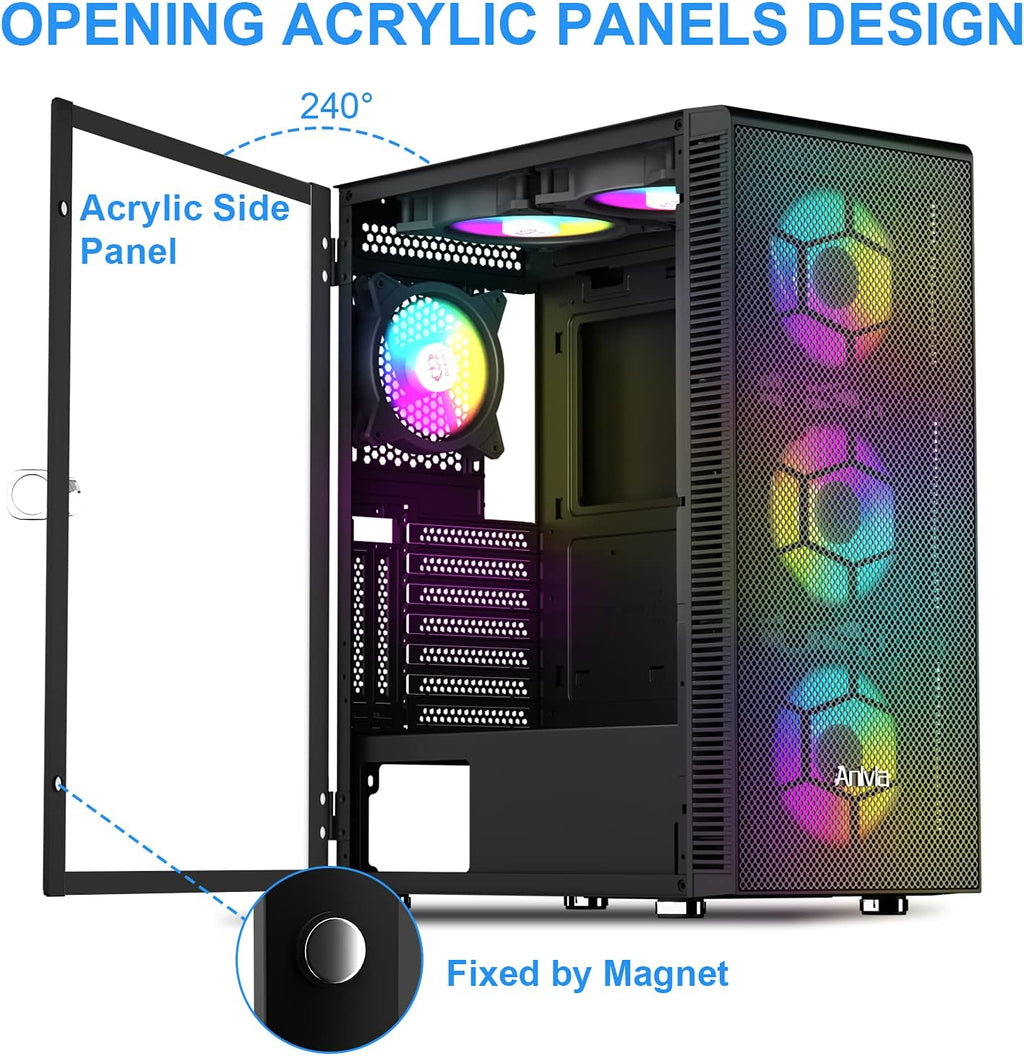 ATX Mid-Tower PC Gaming Case with 6 x 140mm Fans Glass Side Panel B396